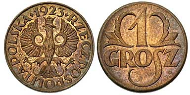 1 grosz - moneta wprowadzona reformą Grabskiego.