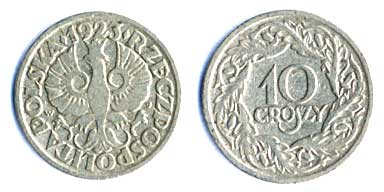 10 groszy 1923 (Nominał w wieńcu.)