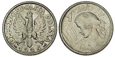1 złoty 1924 (Popiersie dziewczyny.)