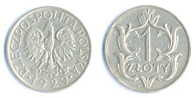 1 złoty 1929 (Nominał, wokoło ornamenty.)
