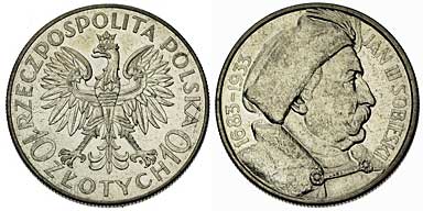 10 złotych 1933 (Jan III Sobieski.)