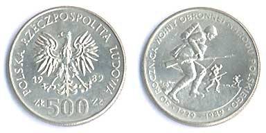 500 złotych 1989 (50. rocznica Wojny Obronnej 1939.)