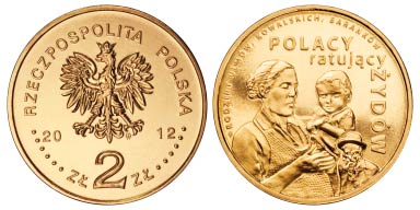 2 złote 2012 (Polacy ratujący Żydów – rodzina Ulmów, Kowalskich, Baranków.)